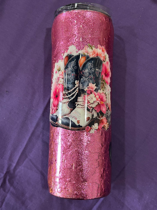 Pink Foil Western Boots & Cactus 20oz