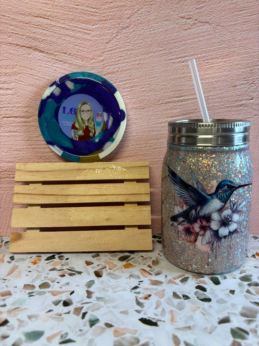 Floral Hummingbird 16oz Mason Jar Tumbler